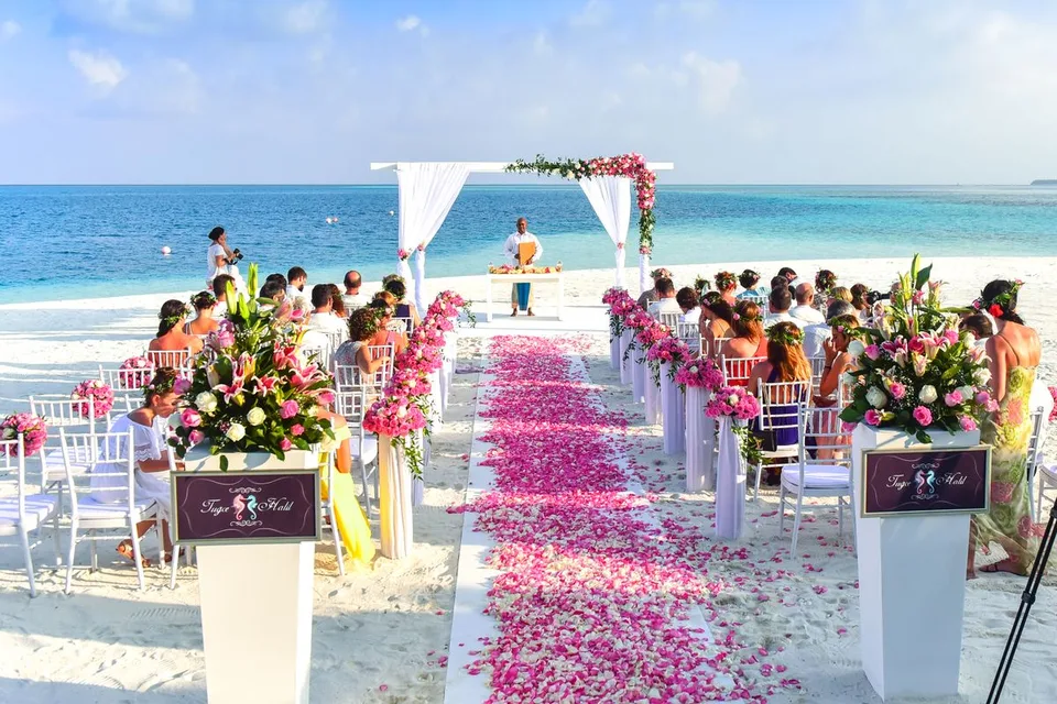 Outdoor wedding ceremony setting